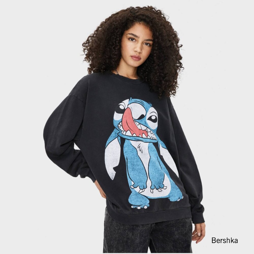 Disney Stitch Graphic Sweatshirt  Hang Ten Black Size S